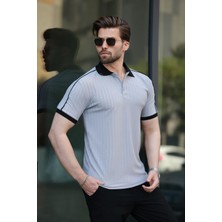 Boyalı Gri Desenli Polo Yaka Triko Erkek Tişört E7155