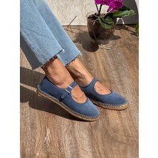 Siba Shoes Flat  Süet Deri Mavi Kadın Espadril