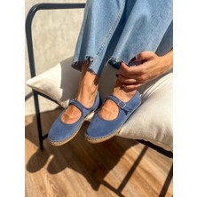Siba Shoes Flat  Süet Deri Mavi Kadın Espadril