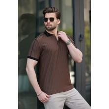 Kahverengi Desenli Polo Yaka Triko Erkek Tişört E7155