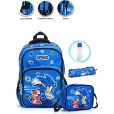 Speed Sonic Okul Çantası + Beslenme + Kalemlik + Suluk Super Sonic Çanta Ilkokul Çantası Sırt Çanta