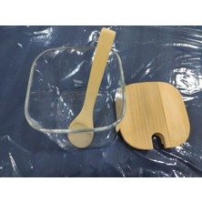 Coperta Bambu Kapaklı Kaşıklı 3lü Cam Baharatlık