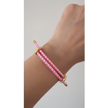 Pembe-Açık Yeşil Kalın Ipli Çelik Bileklik