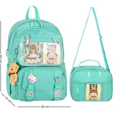 Kawaii Kore Tarzı Aksesuarlı Ilkokul Sırt Çantası Kız ve Isı Yalıtımlı Termoslu Beslenme Çantası Se