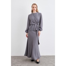 Roza Etek Bluz Takım - Gri