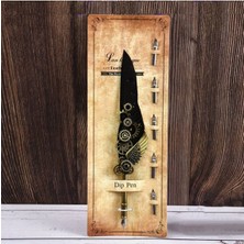 Kaligrafi Tüy Divit Kalem Seti, Yazı Kalem Seti, Retro Dekoratif Kalem Metal, 1 Kalem 6 Uç-Siyah