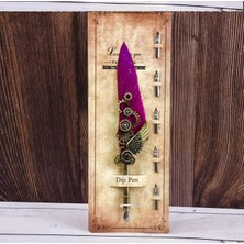 Kaligrafi Tüy Divit Kalem Seti, Yazı Kalem Seti, Retro Dekoratif Kalem Metal, 1 Kalem 6 Uç-Mor Renk