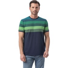 Yatay Çizgili Bisiklet Yaka T-Shirt