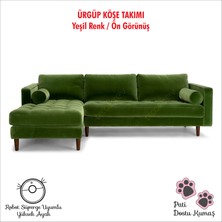 Decoraev Ürgüp Yeşil Modern L Köşe Koltuk Takımı Sol Köşe Uzanmalı Köşe Takımı Yumuşak Sünger Leke Tutmaz Pati Dostu Kumaş 