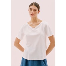 Kayık V Yaka Kısa Kol T-Shirt Beyaz Y2523813_002