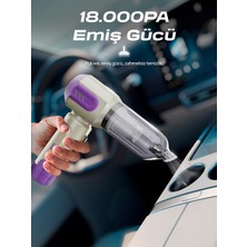 7go Ahv-14 2'si 1 Arada Kablosuz Araç Içi Süpürge Mor | 18000PA Güçlü Vakum + Üfleme | Cam Kırıcı & Kemer Kesici Acil Durum Özellikli