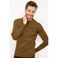 Desen Triko Erkek Basic Yarım Balıkçı Ince Triko Kazak Haki