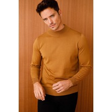 Desen Triko Erkek Basic Yarım Balıkçı Ince Triko Kazak Camel