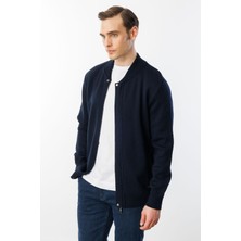 Desen Triko Erkek Hakim Yaka Çelik Örgü Triko Yün Ceket K.lacivert