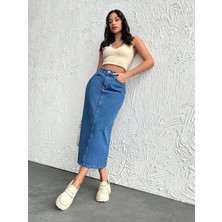 Dema Pamuklu Mavi Denim Etek
