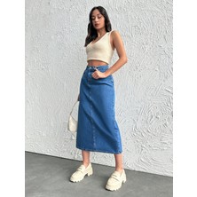 Dema Pamuklu Mavi Denim Etek
