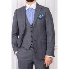 Paco Romano Erkek Slim Fit Sivri Yaka Gri Yelekli Takım Elbise