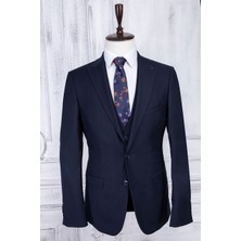Paco Romano Erkek Slim Fit Sivri Yaka Lacivert Yelekli 8 Drop Takım Elbise