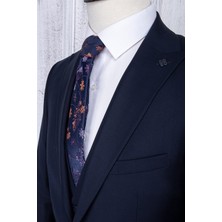 Paco Romano Erkek Slim Fit Sivri Yaka Lacivert Yelekli 8 Drop Takım Elbise