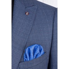 Paco Romano Erkek Slim Fit Sivri Yaka Açık Lacivert Yelekli Takım Elbise