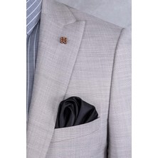 Paco Romano Erkek Slim Fit Sivri Yaka Açık Bej Yelekli Takım Elbise