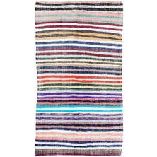 145 x 264  cm  Eski Çizgili Pamuklu Kilim. Düz Dokuma Çaput Halı, Çok Renkli Kilim