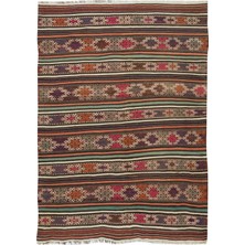 157 x 221  cm  Çok Renkli El Dokuma Eski Yün Kilim, Düz Dokuma Halı