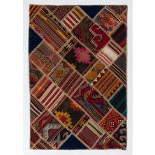 123 x 183  cm  Eski El Yapımı Türk Patchwork Kilim, Düz Dokuma Halı, Diğer Opsiyonları Mevcut