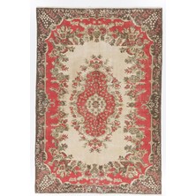 198 x 294  cm  Çiçek Madalyon Tasarımlı Eski El Düğümlü Anadolu Bölge Halısı, El Yapımı Yünlü Halı