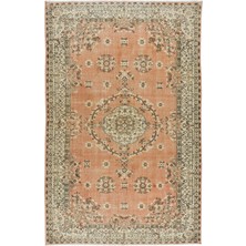 177 x 279  cm  Kırmızı & Bej El Dokumalı Eski Halı, Madalyon Tasarımlı El Düğümlü Halı