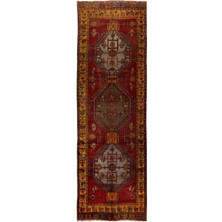 145 x 440  cm  Eşsiz El Dokuması Eski Yün Köy Halısı