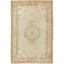 198 x 302  cm  Güneşte Soldurulmuş Eski El Yapımı Türk Uşak Yün Alan Halı, Otantik 2000'LERDEN Halı