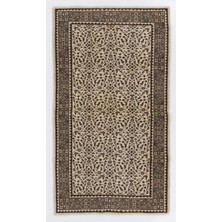 114 x 206  cm  Eski Çiçek Desenli El Yapımı Türk Halısı. Küçük Yünlü Halı
