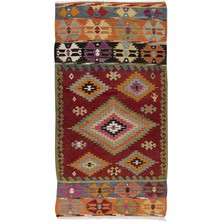 150 x 291  cm  El Dokuması Geometrik Desenli Eski Kilim.  Yünden Yapıldı