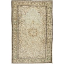 216 x 342  cm  El Düğümlü Eski Uşak Alan Halısı, Madalyon Tasarımlı Güneşte Soldurulmuş Halı