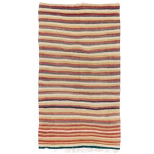 153 x 255  cm  El Dokuması Eski Çizgi Desenli Türk Kilimi, Düz Dokuma Kilim Halı.  Yün