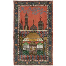 95 x 164  cm  1960'LI Yıllar El Yapımı Cami Motifli Seccade, Yünlü Orta Anadolu Halısı