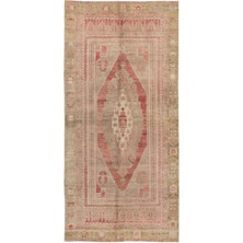 115 x 288  cm  Eski Yumuşak Tonlarda Halı. El Dokuması Halı,  Yün Oryantal Halı