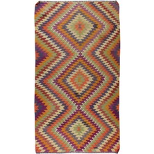 174 x 305  cm  Çok Renkli El Yapımı Kilim, Eşsiz Düz Dokuma Halı,  Yün