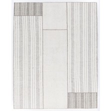 255 x 313  cm  Beyaz Çizgili Gri Eski El Dokuma Türk Keçi Kılı ve Pamuklu Kilim Halı