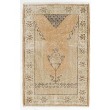 80 x 128  cm  El Yapımı Türk Işi Halı (Yastık Veya Koltuk Örtüsü, Paspas), Eski El Düğümlü Bej Halı