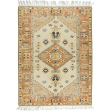 160 x 210  cm  Geometrik Madalyon Desenli Otantik El Yapımı Anadolu Halısı,  Yün