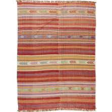 174 x 235  cm  El Yapımı Çizgi Desenli Eski Kilim, Çift Yönlü.  Yün