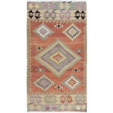 143 x 264  cm  Renkli Geometrik Desenli El Dokuması Kilim, Düz Dokuma Yün Halı