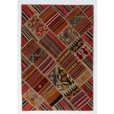 123 x 180  cm  Eski El Yapımı Türk Patchwork Kilim, Düz Dokuma Halı