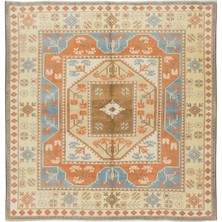198 x 200  cm  Türünün Tek Örneği Eşsiz 1960'LARDAN El Yapımı Halı, Eski Geometrik Benzersiz Halı