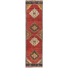 95 x 366  cm  El Dokuma Eski Orta Anadolu Yolluk Halısı, Eşsiz Dekoratif Koridor Halısı, Hol Halı