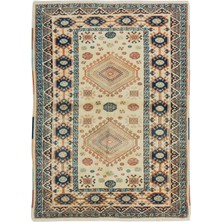 122 x 175  cm  Iki Geometrik Madalyon Desenli Eski El Yapımı Anadolu Halısı,  Yün
