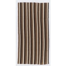 143 x 278  cm  Çizgili Eski Anadolu Kilimi.  Doğal Yün Halı. Krem ve Kahverengi Tonlarında.