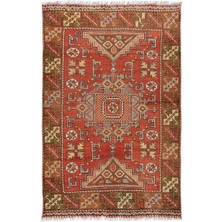 115 x 175  cm  Kırmızı Eski El Düğümlü Geometrik Desenli Geleneksel Halı